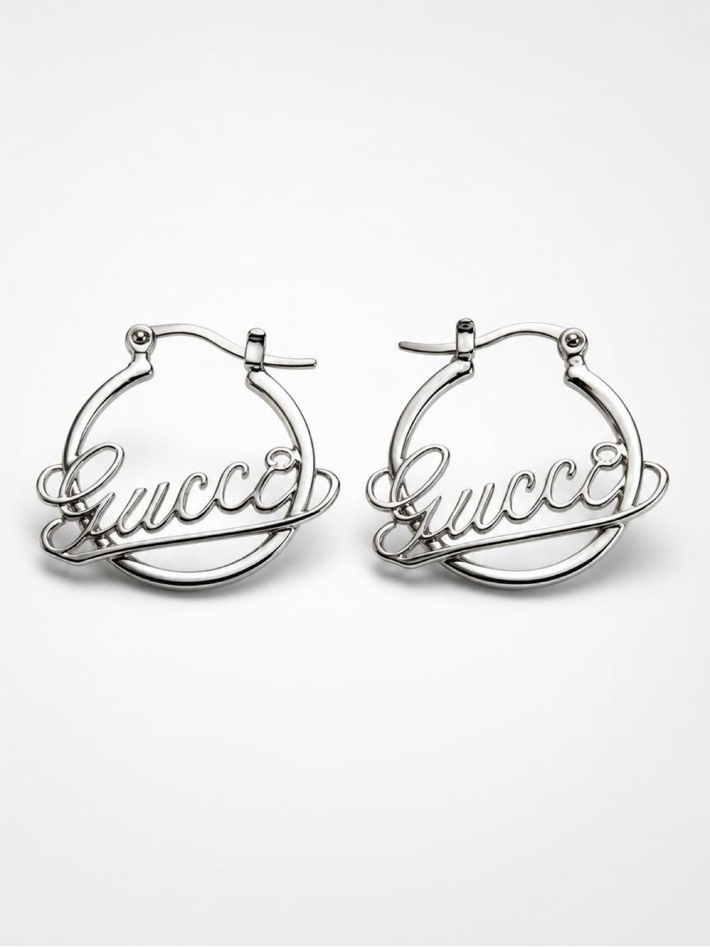 Silver tone Script Logo Hoop Earrings